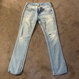 True Religion Low Rise Distressed Straight Leg Jeans